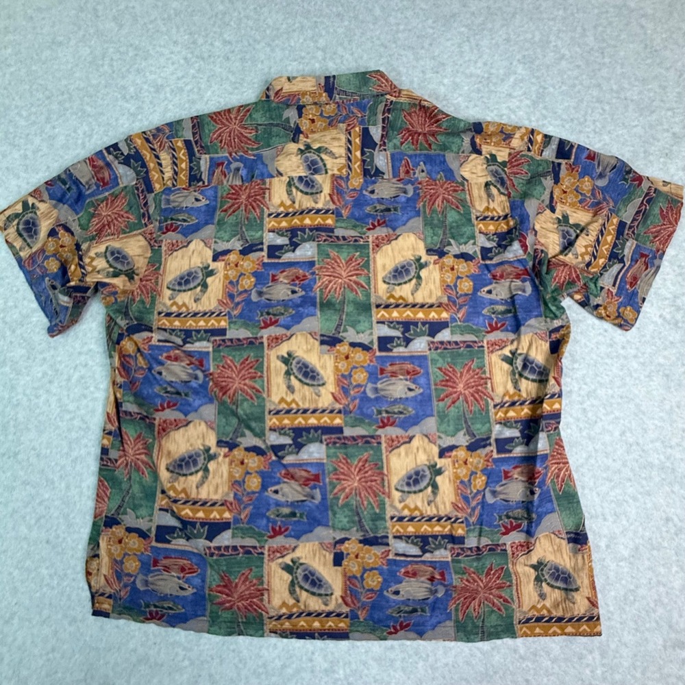 Tori Richard Mens 2XL Cotton Lawn Hawaiian Shirt Sea Turtle Fish Palm Tree Blue - Picture 10 of 12